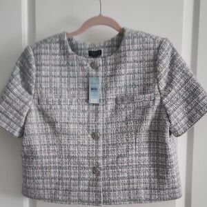 Ann Taylor FACTORY SAGE & Black Shirt Sleeve 12 Petite Cropped Jacket